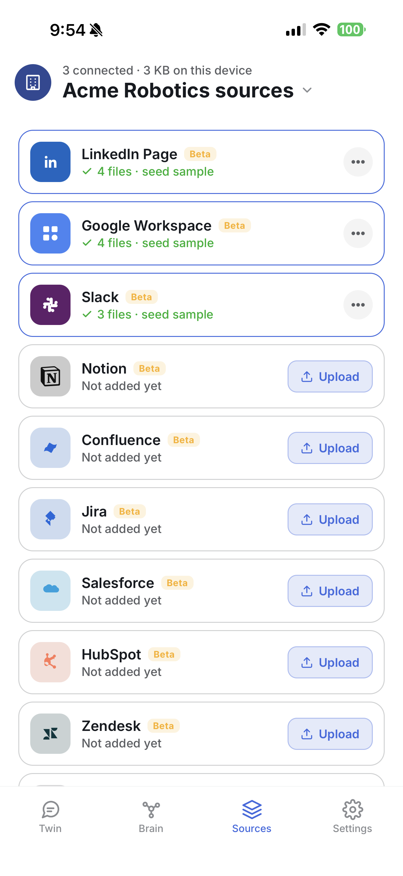 Second Brain Mobile on iPhone — sources, imported and unpacked on-device