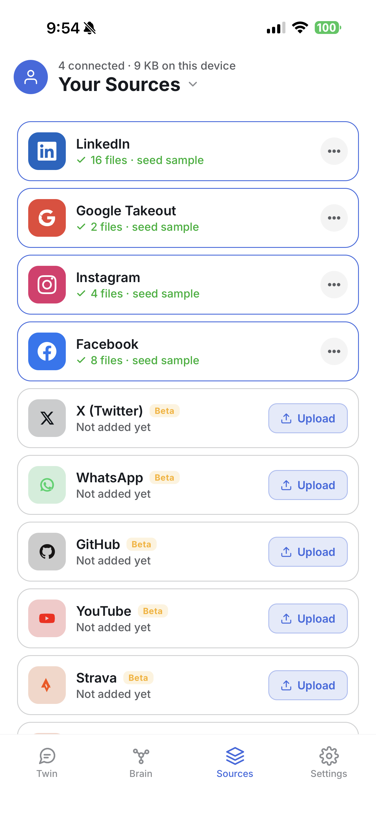 Second Brain Mobile on iPhone — your sources, imported and unpacked on-device