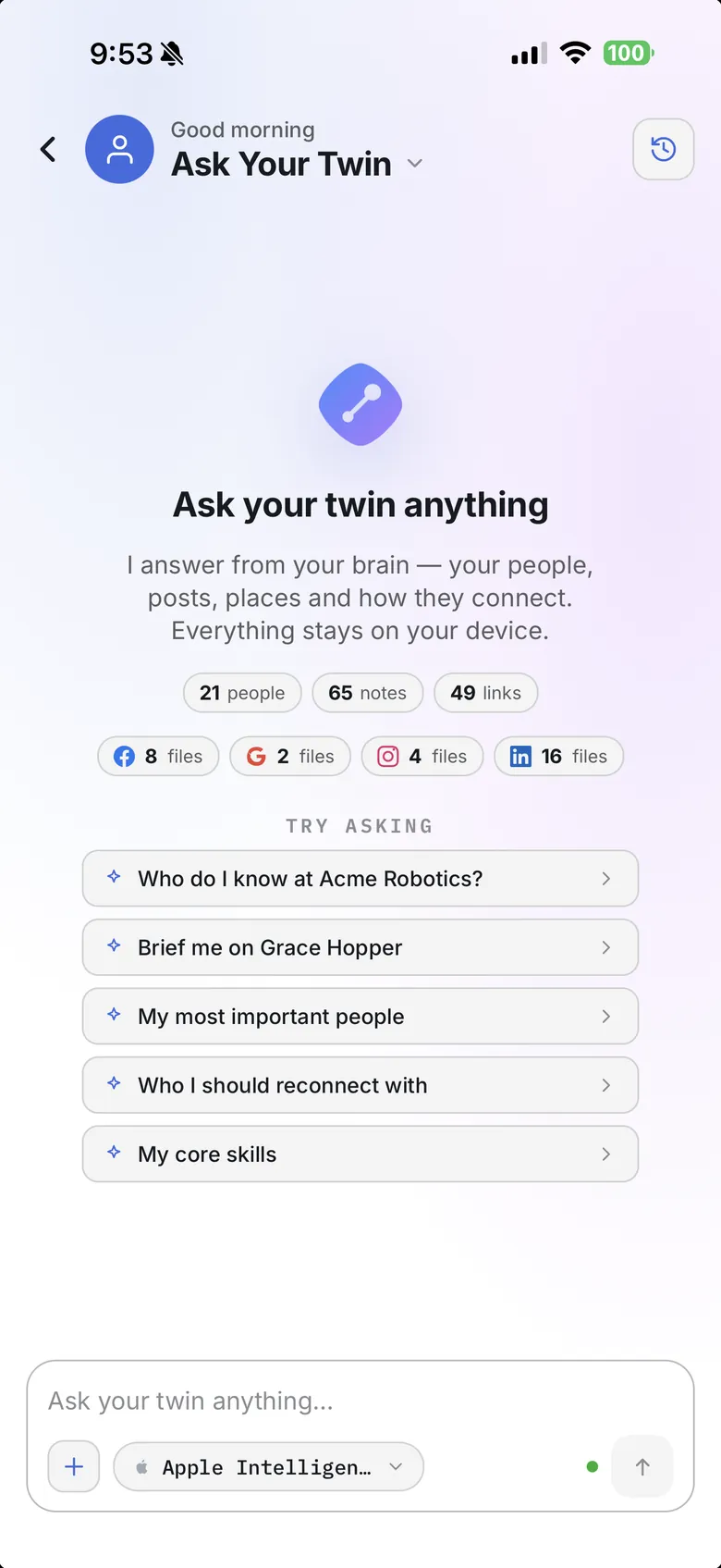 Second Brain Mobile — twin on the John Carter demo brain (light)