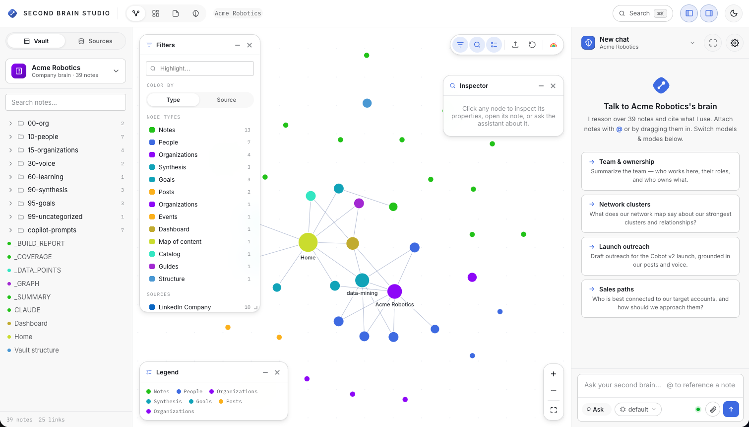 Second Brain Studio — interactive knowledge graph of your network
